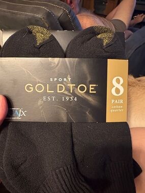 Gold Toe Black Athletic Cotton Quarter Socks with Gold Toe Accent - 8 Pair